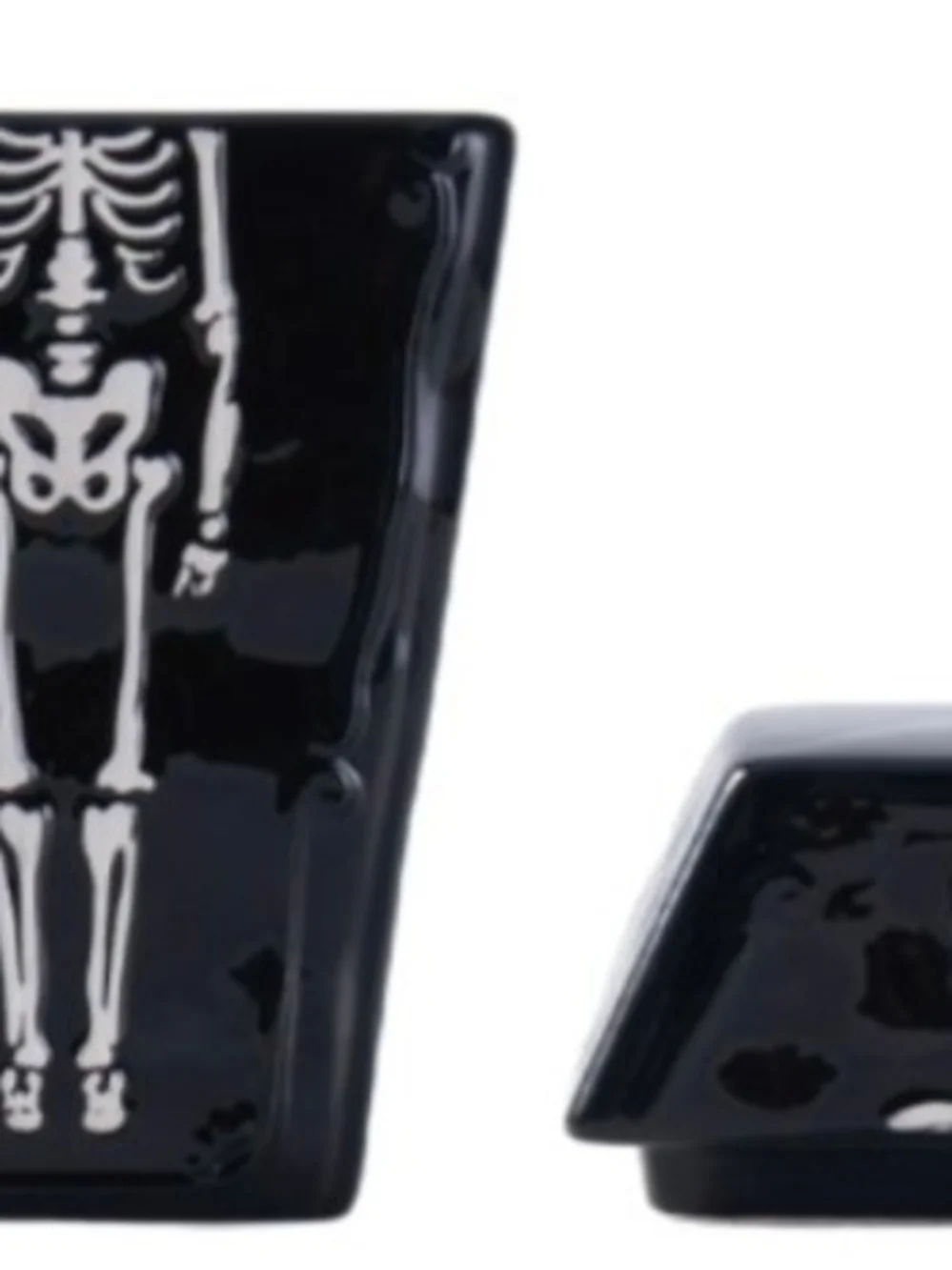 Black Ceramic Coffin Canister with White Skeleton